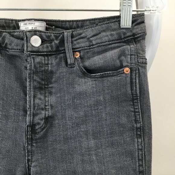 FREE PEOPLE Denim Dark Gray 5 Pocket Logo Hardware Jeans - Picture 7 of 13